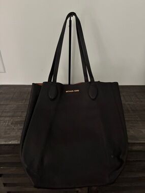 Michael Kors Black Leather Tote with Gold Logo